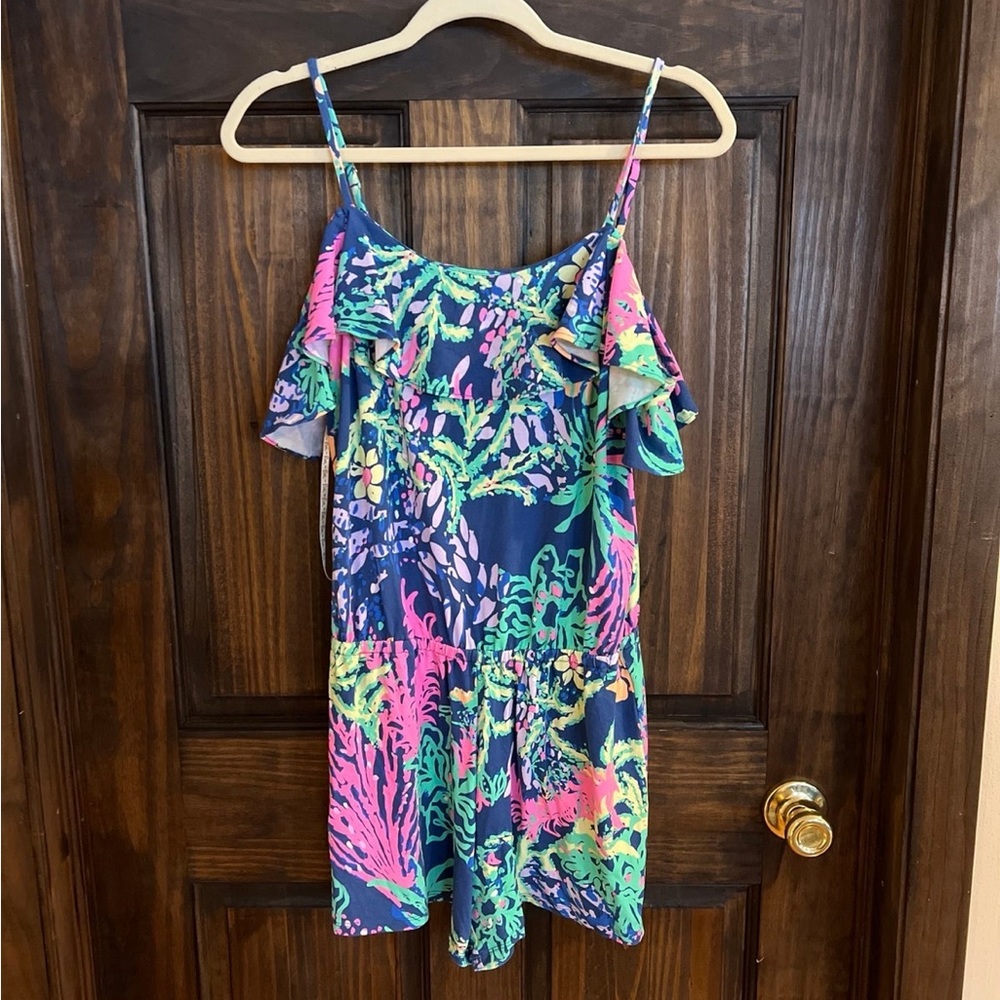 Lilly Pulitzer Klea Off The Shoulder Indigo All A Glow Romper Small